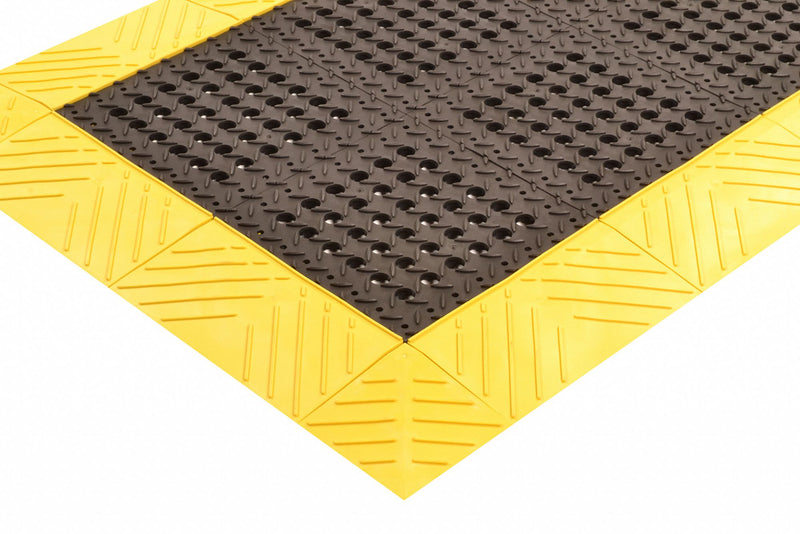 Notrax Drainage Mat, 6 ft L, 3 ft 6 in W, 1 in Thick, Rectangle, Black with Yellow Border - 620S4272BY