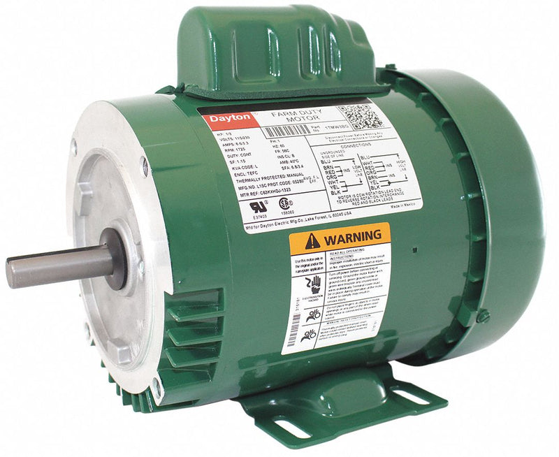 Dayton 1/3 HP High Torque Farm Duty Motor,Capacitor-Start,1725 Nameplate RPM,115/230 Voltage,Frame 56C - 1TMW3