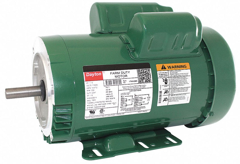 Dayton 1-1/2 HP High Torque Farm Duty Motor,Capacitor-Start/Run,1725 Nameplate RPM,115/230 Voltage - 1TMX2