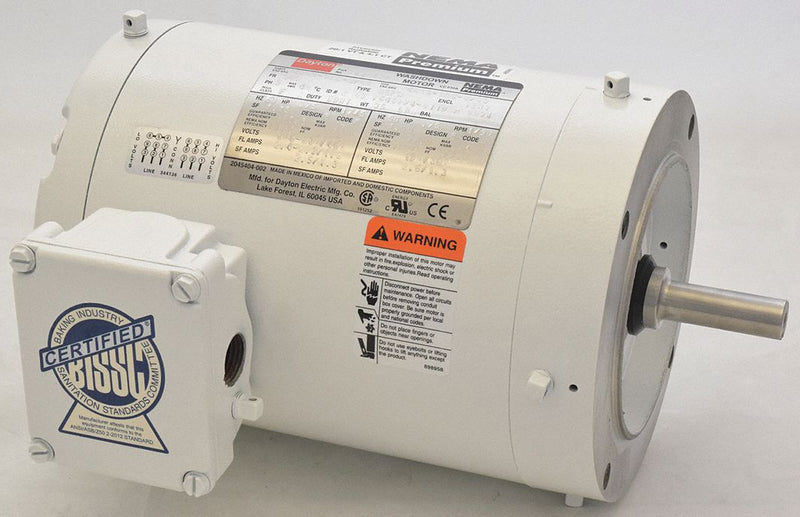 Dayton 3/4 HP Washdown Motor,3-Phase,1745 Nameplate RPM,230/460 Voltage,Frame 56C - 1TTB5BG