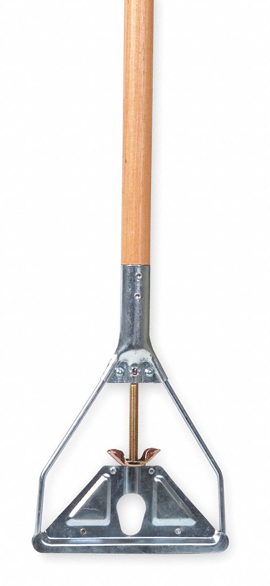 Tough Guy Wet Mop Handle, Janitor Wing Nut Mop Connection Type, Natural, Wood, 60" Handle Length - 1TZA7