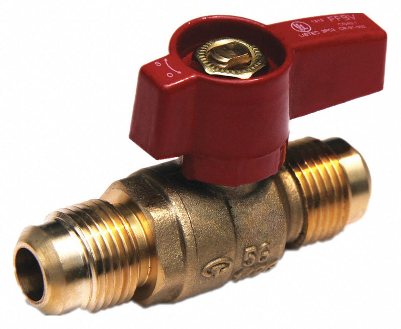 Top Brand Gas Ball Valve, Brass, Inline, 2-Piece, Pipe Size 1/2 in, Connection Type Flare x Flare - G-GBVF-50