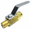Top Brand Ball Valve, Brass, Inline, 2-Piece, Pipe Size 1/4 in, Connection Type FNPT x MNPT - 1WML7