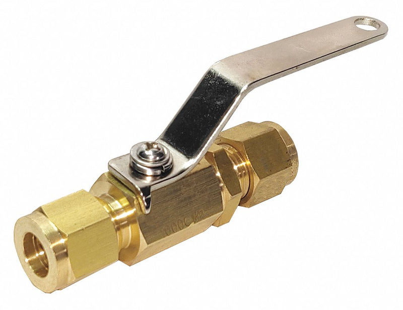 Top Brand Mini Ball Valve, Brass, Inline, 2-Piece, Tube Size 1/4 in, Connection Type Comp. x Comp. - G-BVLM-25Y