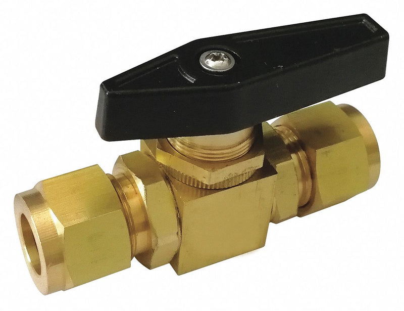 Top Brand Mini Ball Valve, Brass, Inline, 2-Piece, Pipe Size 3/8 in, Tube Size 3/8 in - G-PMYS-38