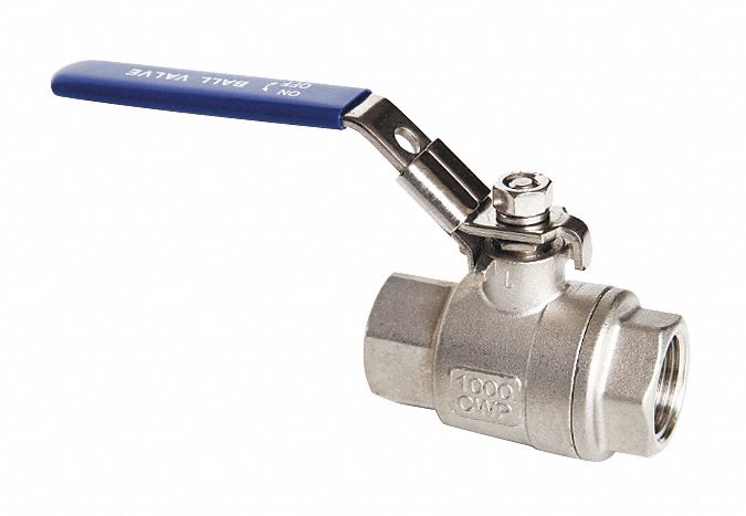Top Brand Ball Valve, 316 Stainless Steel, Inline, 2-Piece, Pipe Size 1 1/2 in - 1WMY6