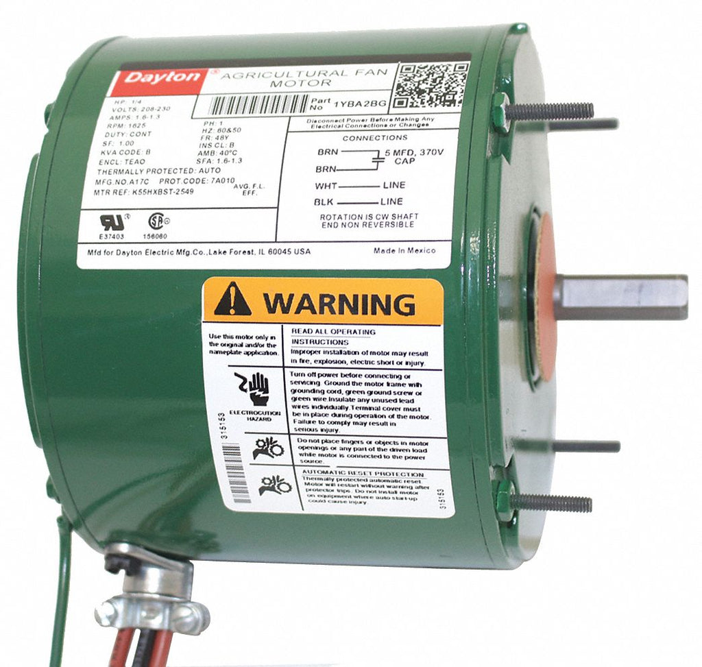 Dayton 1/4 HP Hatcher/Setter Motor, Permanent Split Capacitor, 1625 ...