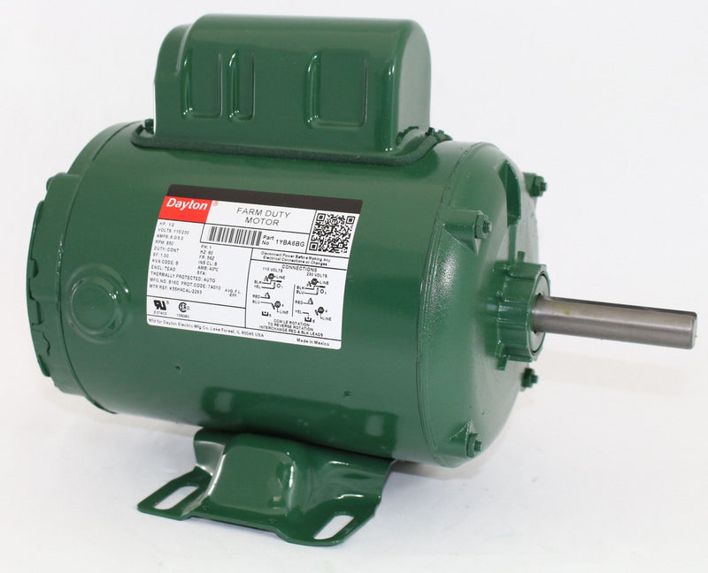 Dayton 1/2 HP Agricultural Fan Motor,Permanent Split Capacitor,850 Nameplate RPM,115/230 Voltage - 1YBA6