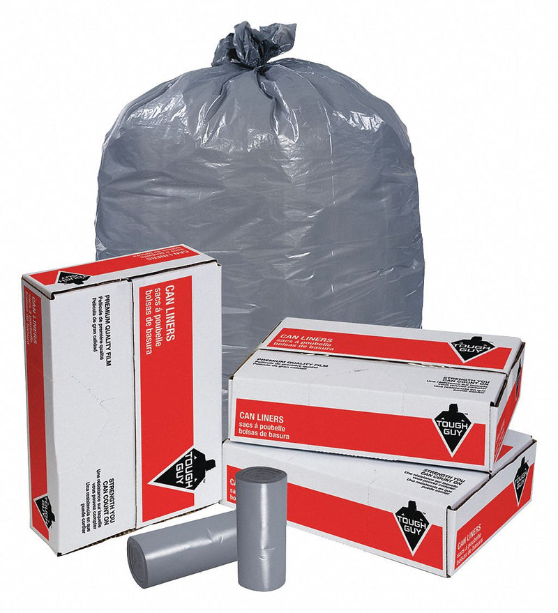 Tough Guy Trash Bag, 20 to 30 gal., LLDPE, Coreless Roll, Gray, PK 250 - 1YLY9