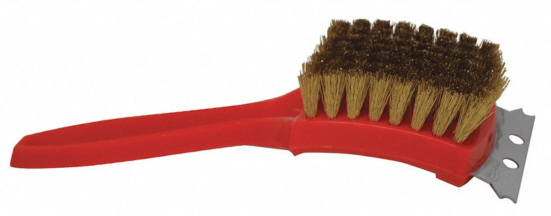 Tough Guy 9 inL Brass Short Handle Oven/Grill Brush and Scraper, Red - 1YTU2