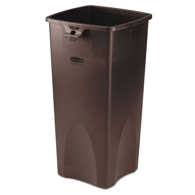 Rubbermaid Untouchable Square Waste Receptacle, Plastic, 23 Gal, Brown - RCP356988BRO