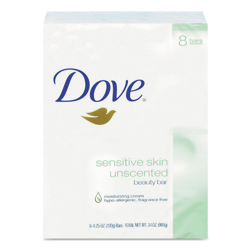 Dove Sensitive Skin Bath Bar, 4.5 Oz Bar, Unscented, 8 Bars/Pack, 9 Packs/Carton - DVOCB613789