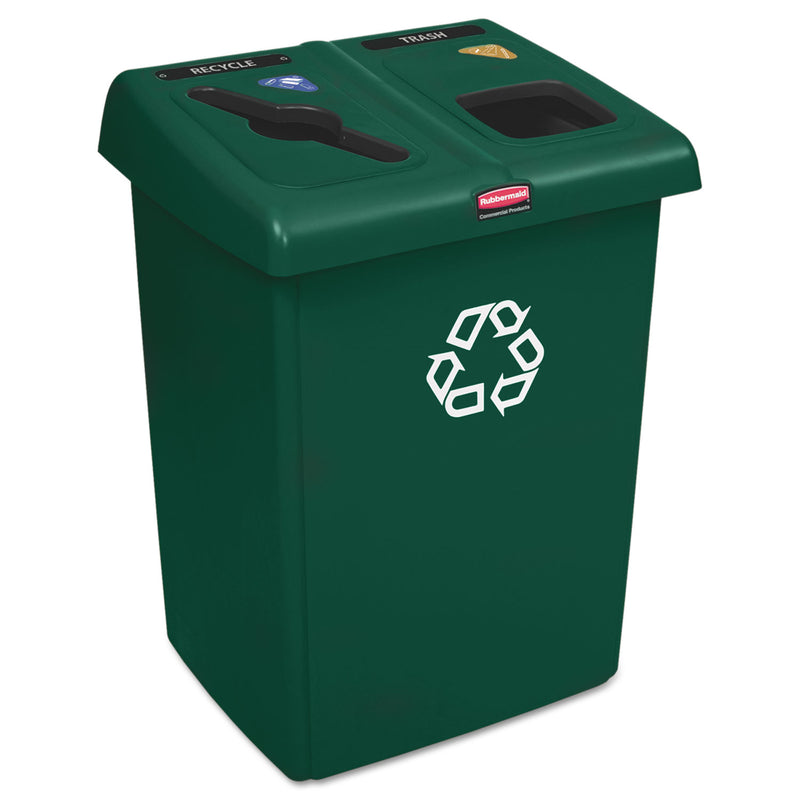 Rubbermaid Glutton Recycling Station, Two-Stream, 46 Gal, Green - RCP1792340