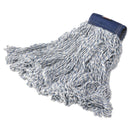 Rubbermaid Super Stitch Finish Mops, Cotton/Synthetic, White, Large, 5-In. Blue Headband - RCPD553