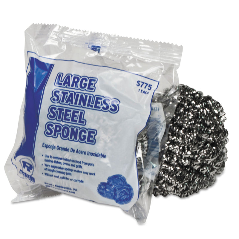 Royal Large Stainless Steel Sponge, Polybagged, 1.75 Oz, 12/Pk, 6 Pk/Ct - RPPS7756