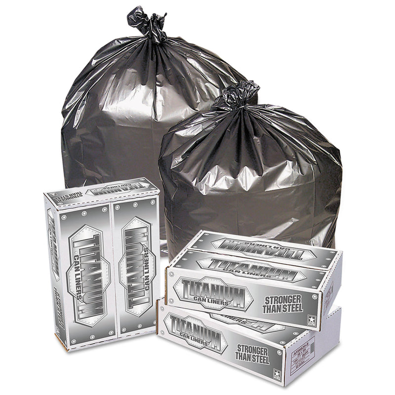 Pitt Plastics Titanium Low-Density Can Liners, 45 Gal, 1.7 Mil, 39" X 47", Silver, 50/Carton - PITTI3947S