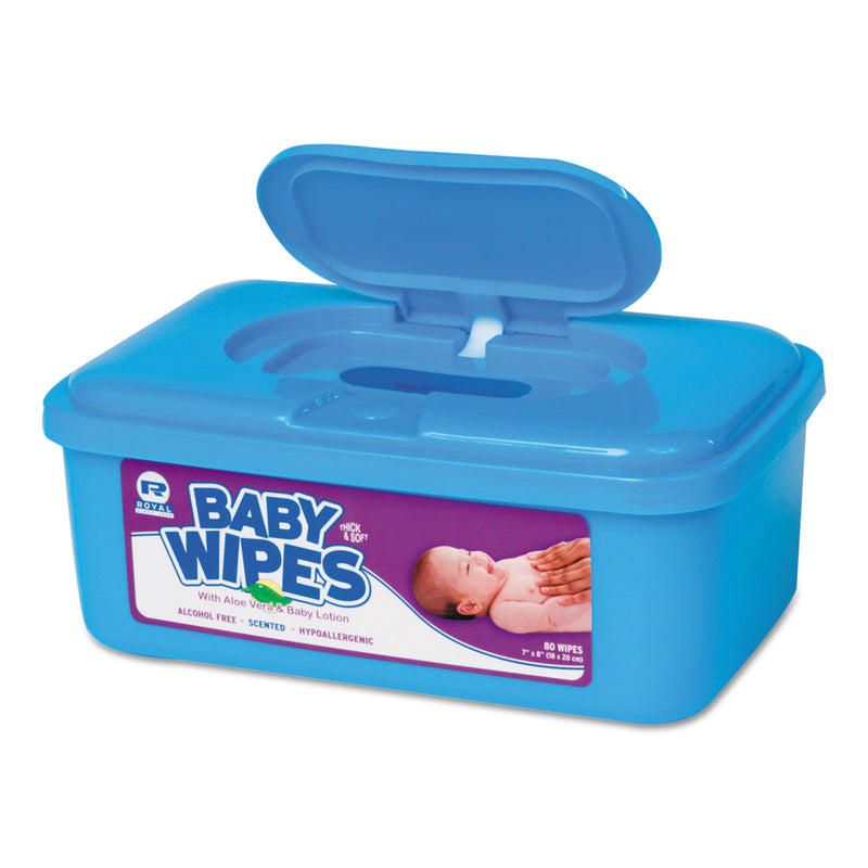 Royal Baby Wipes Tub, Scented, White, 80/Tub, 12 Tubs/Carton - RPPRPBWS80