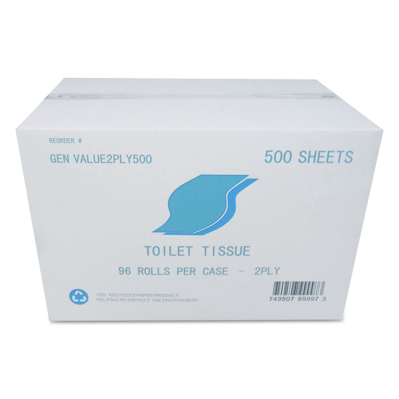 GEN Small Roll Bath Tissue, Septic Safe, 2-Ply, White, 500 Sheets/Roll, 96 Rolls/Carton - GENVALUE2PLY500