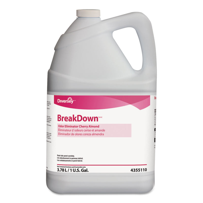 Diversey Breakdown Odor Eliminator, Cherry Almond Scent, Liquid, 1 Gal Bottle, 4/Carton - DVO94355110