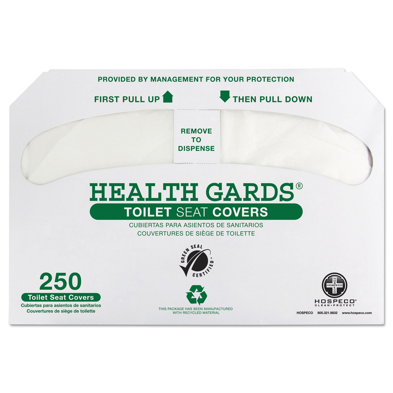 Hospeco Health Gards Green Seal Recycled Toilet Seat Covers, White, 250/Pk, 4 Pk/Ct - HOSGREEN1000