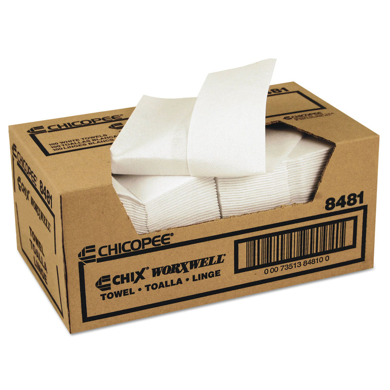 Chicopee Durawipe Shop Towels, 13 X 15, Z Fold, White, 100/Carton - CHI8481