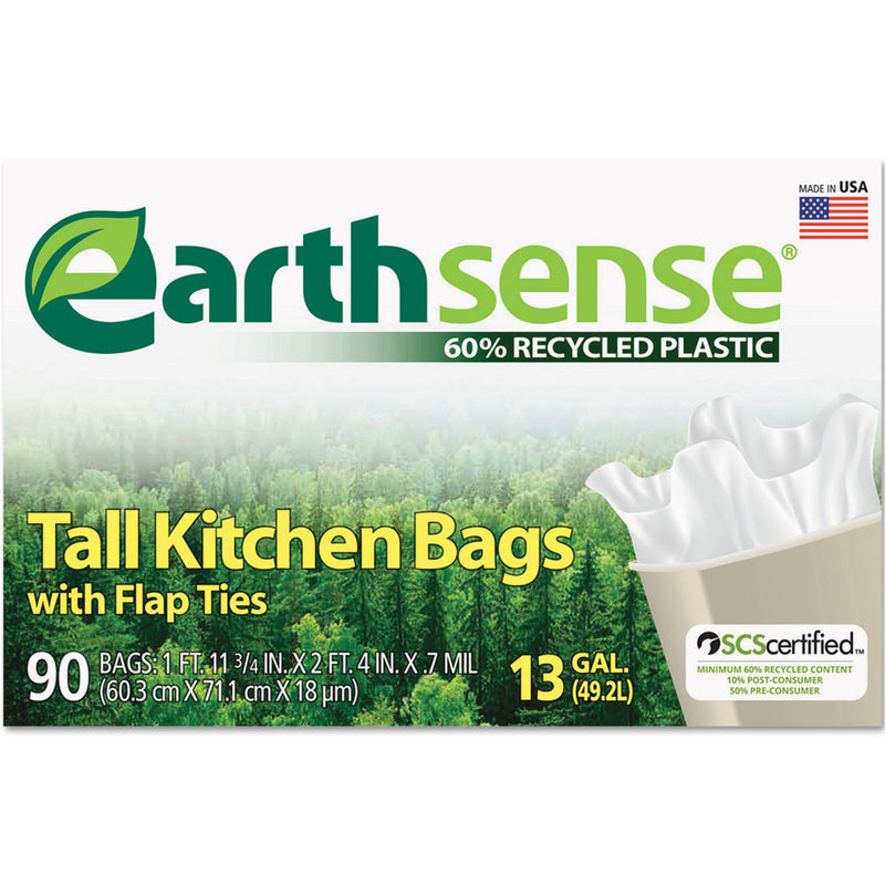 Earthsense Recycled Can Liners, 13 Gal, 0.7 Mil, 23.75