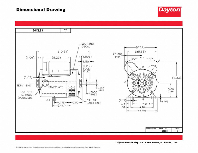 Dayton 1/4 HP, General Purpose Motor, Capacitor-Start/Run, 1725 Nameplate RPM, 115/208-230 Voltage - 103815