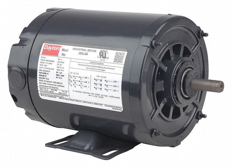 Dayton 1/3 HP, General Purpose Motor, 3-Phase, 1725 Nameplate RPM, 230/460 Voltage, 48 Frame - 103818