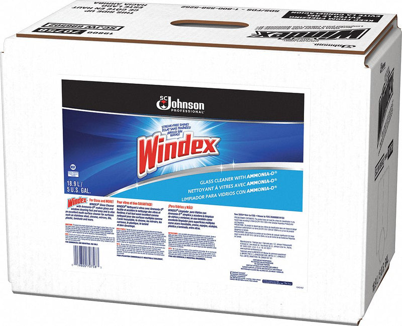 Windex Glass Cleaner, 5 gal Cleaner Container Size, Hard Nonporous Surfaces Chemicals For Use On - 696502