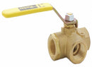 Top Brand Ball Valve, Brass, 3-Way, 2-Piece, Pipe Size 3/4 in, Connection Type FNPT x FNPT x FNPT - XV533P-12