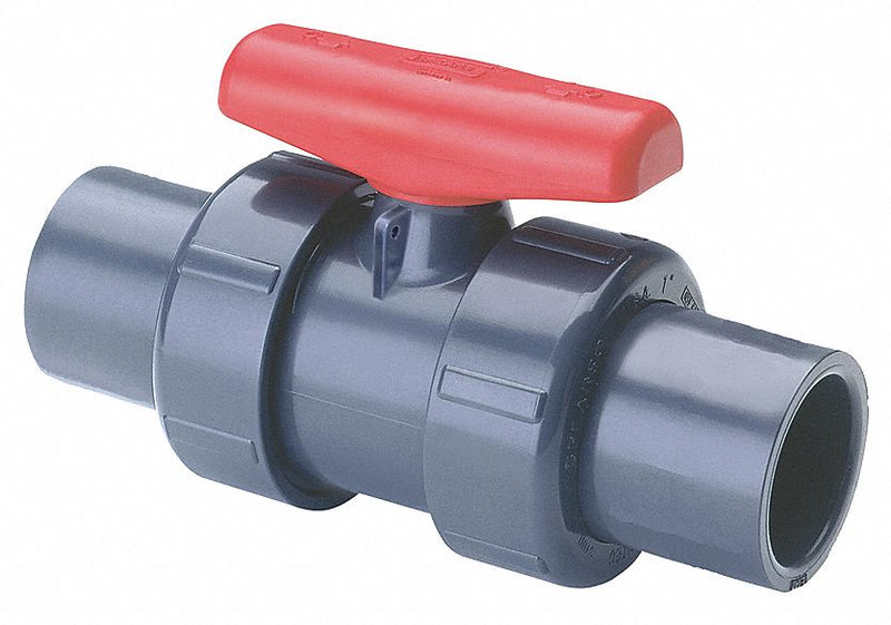 Spears Ball Valve, PVC, Inline, 3-Piece, Pipe Size 1 1/2 in, Connection Type Socket x Socket - 3622R-015