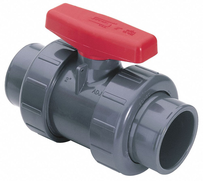 Spears Ball Valve, PVC, Inline, 3-Piece, Pipe Size 1 1/2 in, Connection Type Socket x FNPT - 3629-015