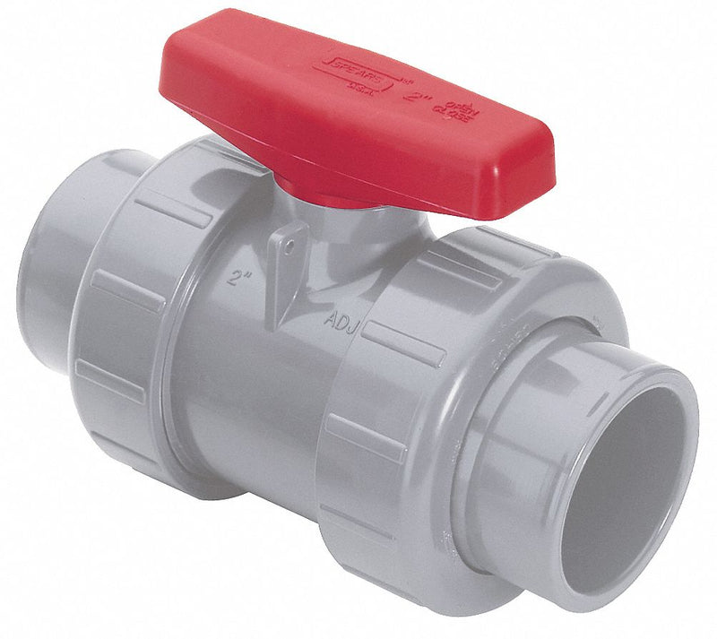 Spears Ball Valve, CPVC, Inline, 3-Piece, Pipe Size 2 in, Connection Type Socket x FNPT - 3639-020C