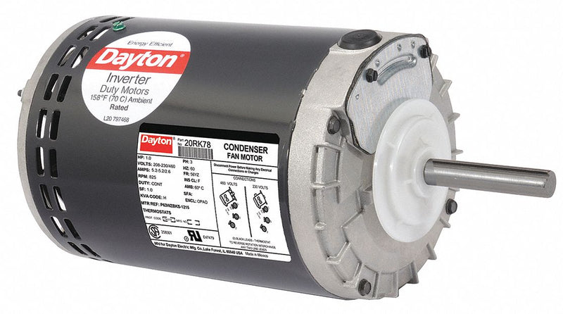 Dayton 1 HP Condenser Fan Motor,3-Phase,825 Nameplate RPM,208-230/460 Voltage,Frame 56YZ - 20RK78