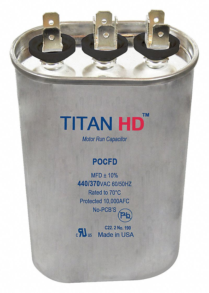 Titan Oval Motor Dual Run Capacitor,80/5 Microfarad Rating,440VAC Voltage - POCFD805A