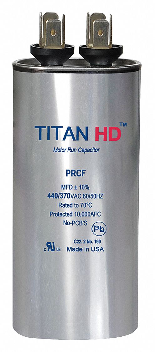 Titan Round Motor Run Capacitor,45 Microfarad Rating,440VAC Voltage - PRCF45A