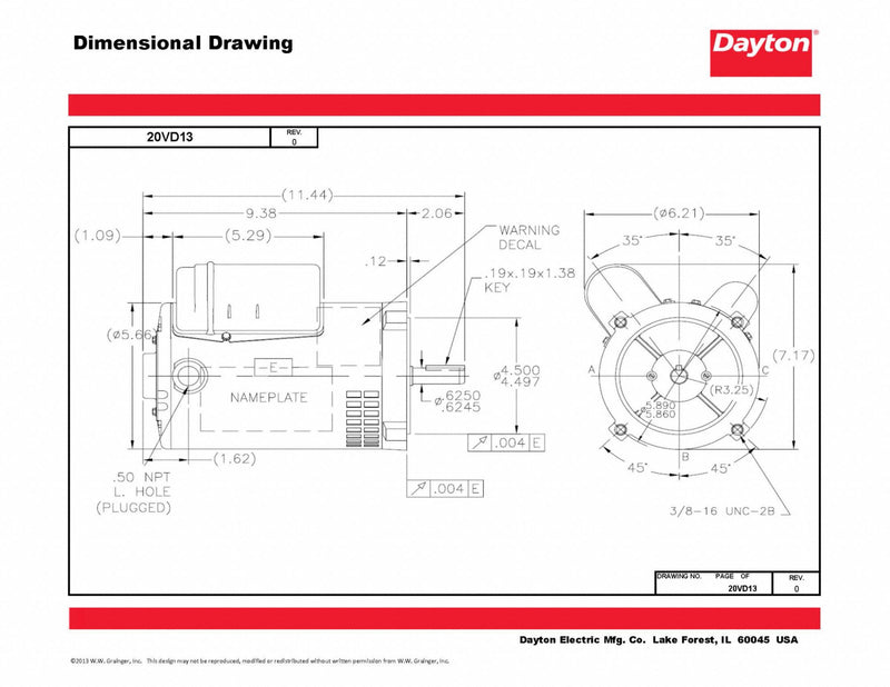 Dayton 1/2 HP, General Purpose Motor, Capacitor-Start/Run, 1725 Nameplate RPM, 115/208-230 Voltage - 103876