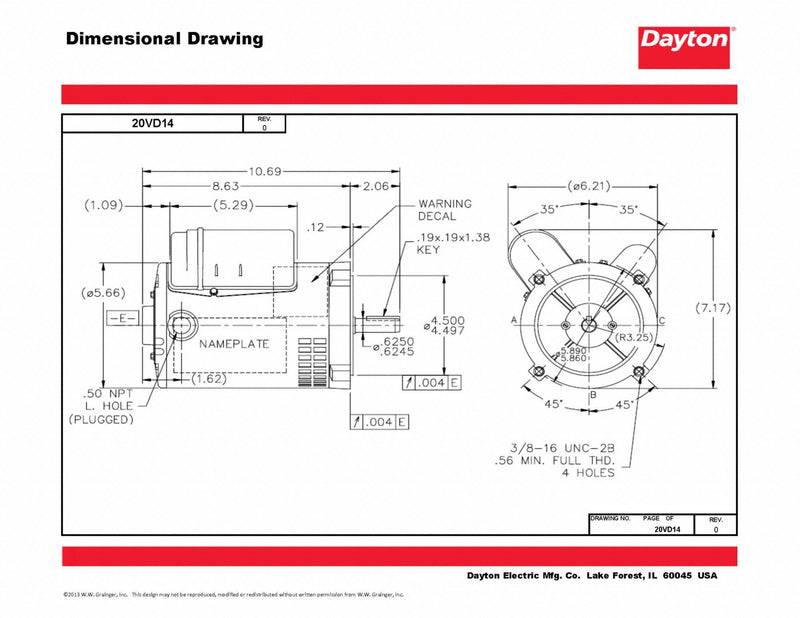 Dayton 1/4 HP, General Purpose Motor, Capacitor-Start/Run, 1725 Nameplate RPM, 115/208-230 Voltage - 103839