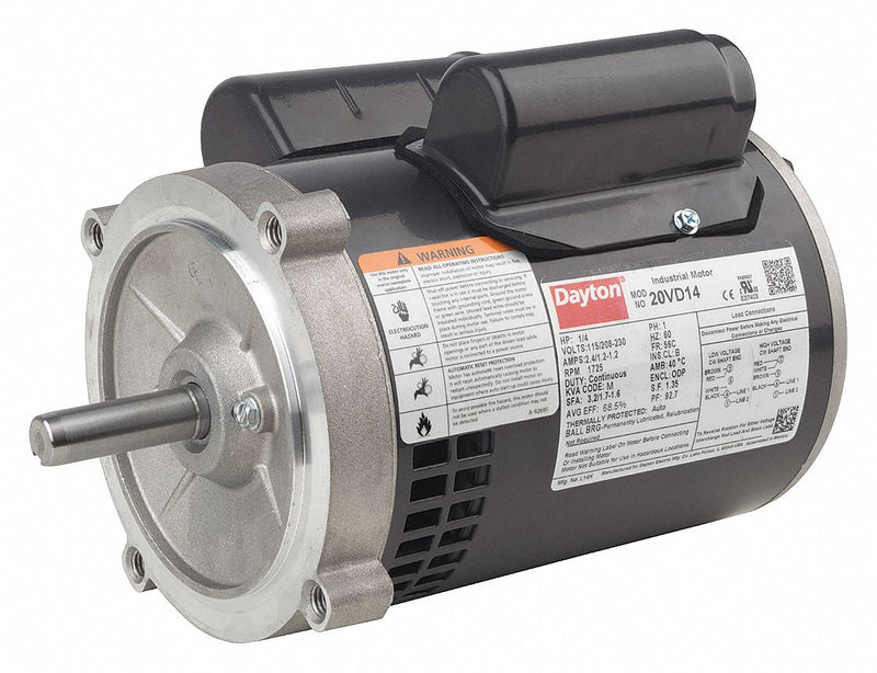 Dayton 1/2 HP, General Purpose Motor, Capacitor-Start/Run, 1725 Nameplate RPM, 115/208-230 Voltage - 103876