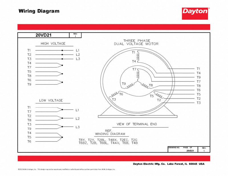 Dayton 1/4 HP, General Purpose Motor, 3-Phase, 1725 Nameplate RPM, 230/460 Voltage, 56 Frame - 20VD21