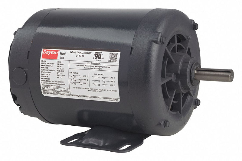 Dayton 1 1/2 HP, General Purpose Motor, 3-Phase, 3450 Nameplate RPM, 230/460 Voltage, 56 Frame - 30PT93