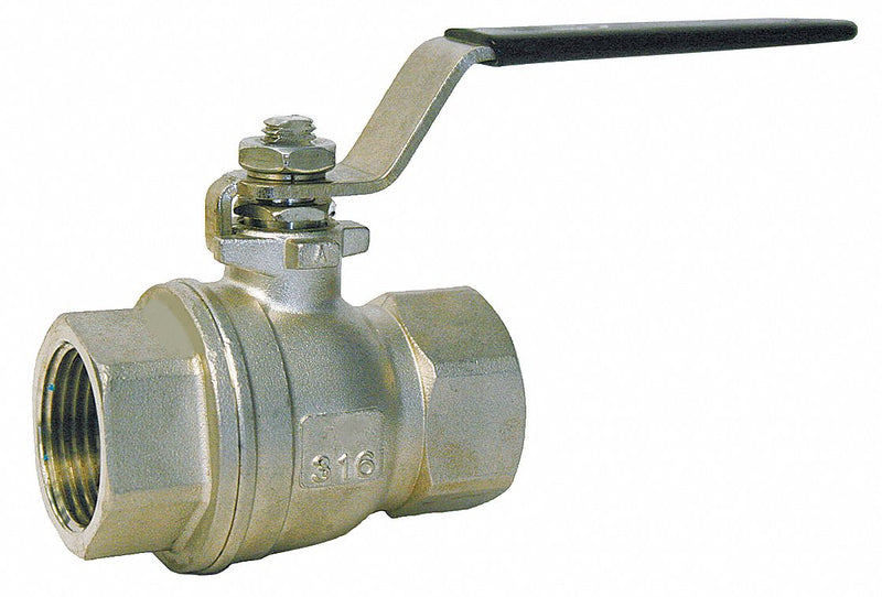 Top Brand Ball Valve, 316 Stainless Steel, Inline, 2-Piece, Pipe Size 1 1/4 in - SSF-125