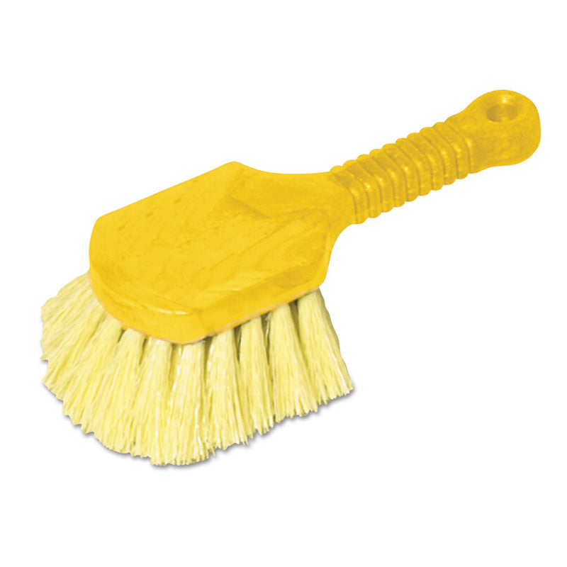 Rubbermaid Long Handle Scrub, 8" Plastic Handle, Gray Handle W/Yellow Bristles - RCP9B29CT