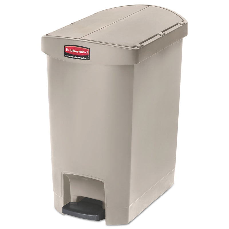 Rubbermaid Slim Jim Resin Step-On Container, End Step Style, 8 Gal, Beige - RCP1883457