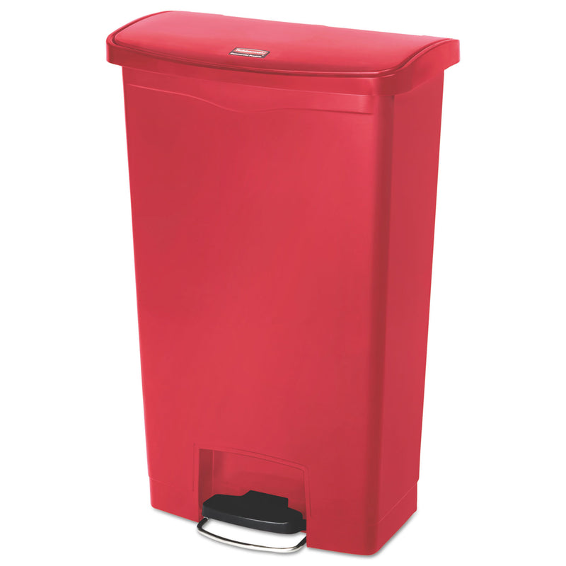 Rubbermaid Slim Jim Resin Step-On Container, Front Step Style, 18 Gal, Red - RCP1883568