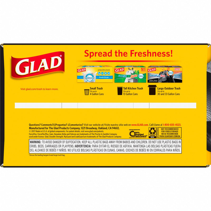 Glad Trash Bag, 30 gal., LLDPE, Coreless Roll, Black, PK 70 - 70358