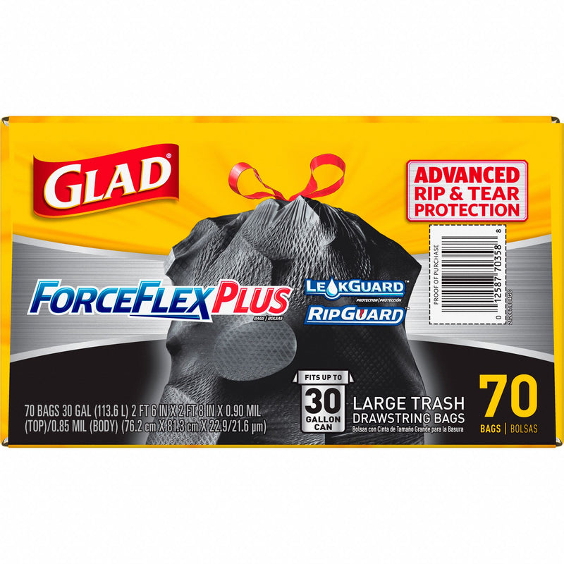 Glad Forceflex Large Trash Drawstring Bags, 30 Gallon - 70 count