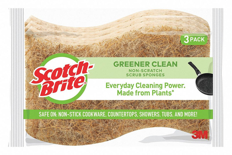 Scotch-Brite 4 1/2 in x 2 11/16 in Natural Fiber Scrubber Sponge, Brown, 3PK - 97033