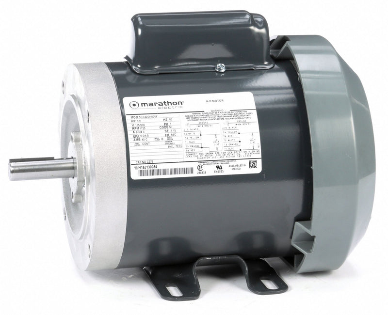 Marathon Motors 1/2 HP, General Purpose Motor, Capacitor-Start, 1725 Nameplate RPM, 115/230 Voltage, 56C Frame - 5KC42GN0066