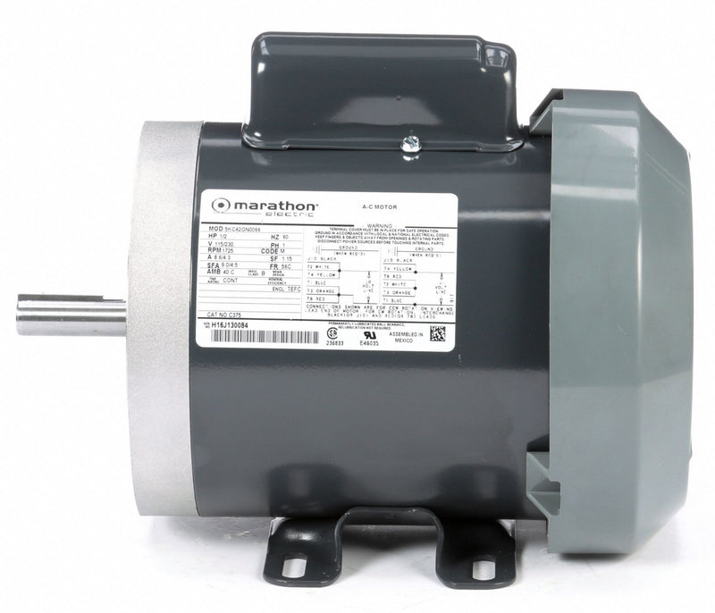 Marathon Motors 1/2 HP, General Purpose Motor, Capacitor-Start, 1725 Nameplate RPM, 115/230 Voltage, 56C Frame - 5KC42GN0066